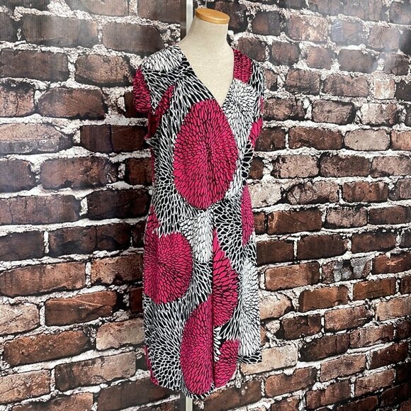 Alfani Dress Big Floral Print Pink White V-Neck Midi Size Large L - Picture 9 of 16